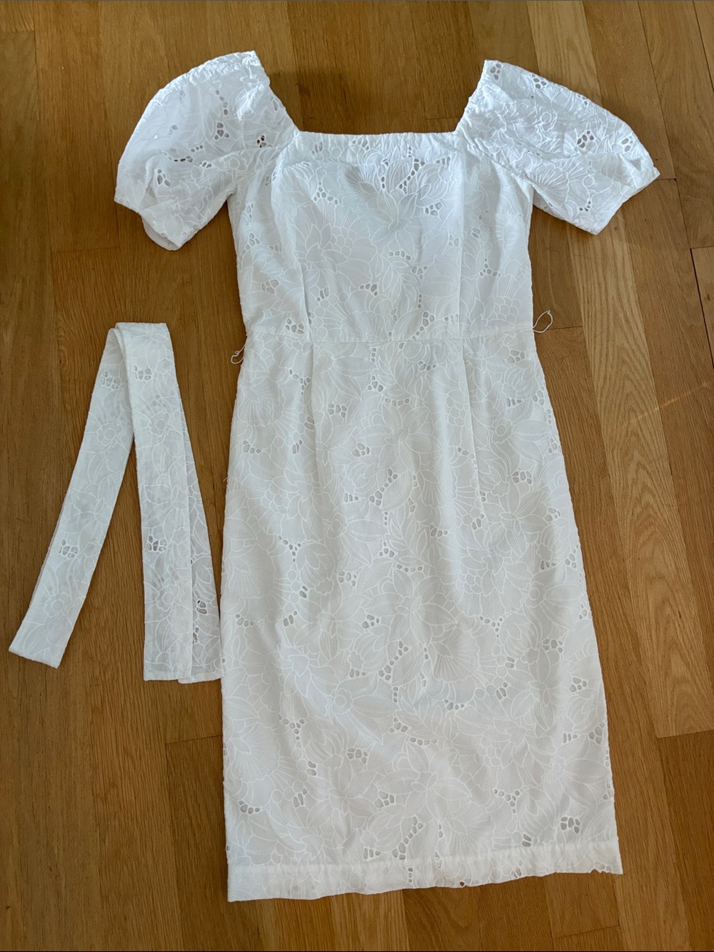 Ann Taylor White Eyelet Midi Dress with Puff Sleeves